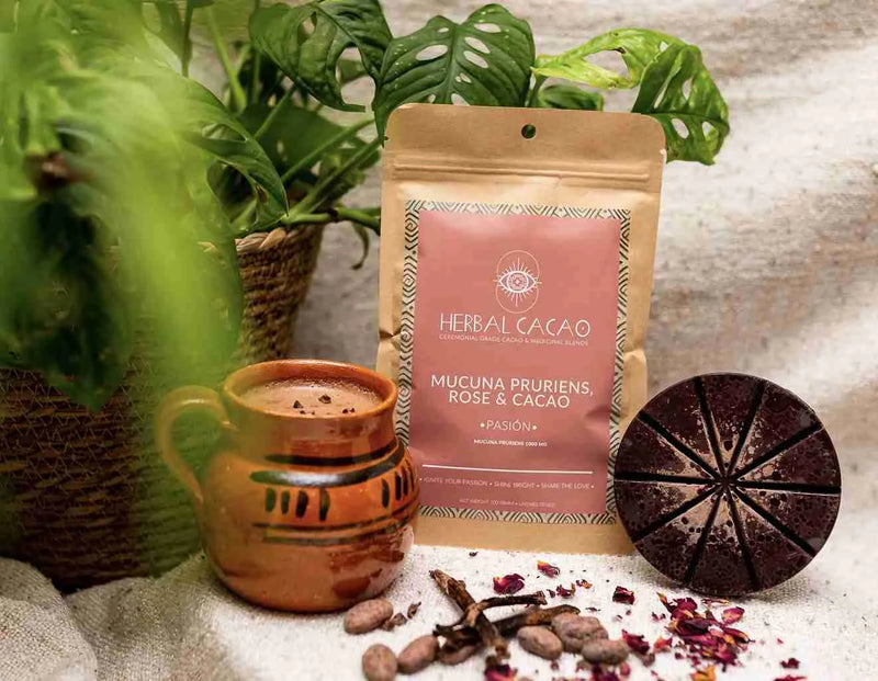 Cacao herbal mucuna pruriens, rosa mezcla